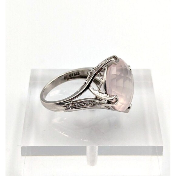 Sterling Silver 925 Checkerboard Cut Pink Chalcedony Clear Topaz Ring Sz 6 - Picture 12 of 16